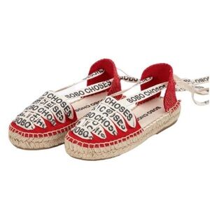 NEW BOBO CHOSES girl's lace-up cotton espadrille sandal shoe in red